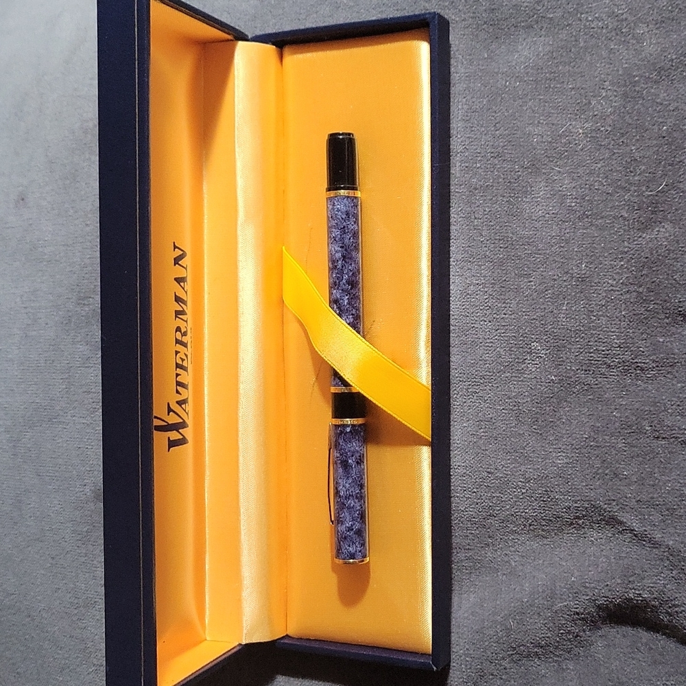Waterman fountain pen. 6" long in a beautiful marled dark and light blue color.